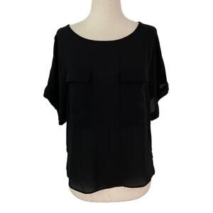 Express Black & Blue Boat Neck w/ Pockets Blouse Women's Size Small | 19-16